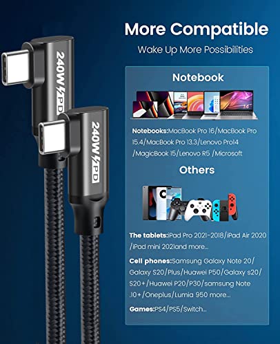 240W USB C to USB C Cable 4.9FT,PD 3.1 Type C to C 5A Fast Charging Cable Right Angle for MacBook Pro/Air,iPad Pro/Air/Mini,iPhone15/15Pro/15Plus/15ProMax,Samsung S24/S23/S22,Surface Book2,Pixel