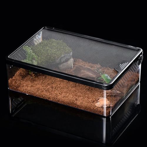 AWXZOM Reptile Feeding Box Clear Terrarium for Geckos, Frog, Lizards, Chameleons, Serpents, Scorpion, Snail, Insect, Hermit Crab, Isopods - 12.6x8.6x3.9inch