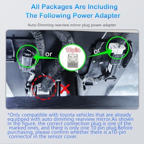 mangoal Dashcam Power Adapter 10-Pin (Model B) for Compatible with Select Toyota, Lexus, Subaru Models – Connects to Auto-Dimming Port, Easy to Install