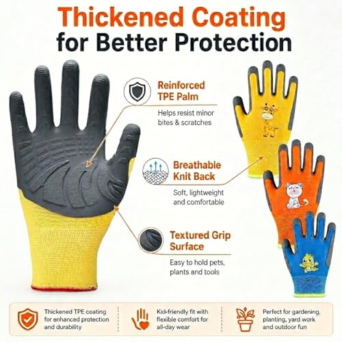 Kids Hamster Anti-bite Gloves,Small Pet Scratch Proof, Children Gardening Gloves,3 Pairs with Cute Print - size: XS AGE 7-9