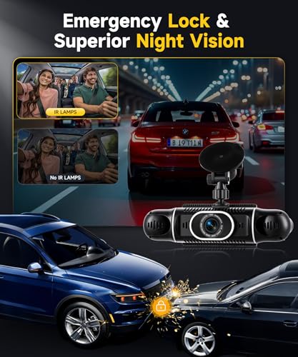4-Channel Dash Cam 2K Front+1080P Rear & Interior Cameras - WiFi App Control, 360° Coverage, Night Vision, Loop Recording, G-Sensor, 24H Parking Mode