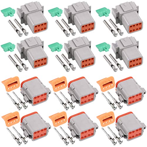 Glarks 102Pcs 8 Pin Way Sealed Gray Male and Female Auto Waterproof Electrical Wire Connector Plug 22-16AWG Connector for Motorcycle, Scooter, Car, Truck, Boats - size: 8 Pin