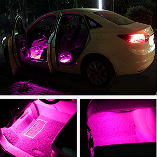 4PCS 48 LED Car Interior Lights, Pink Under Dash Light Kit - color: Pink 48 Lights