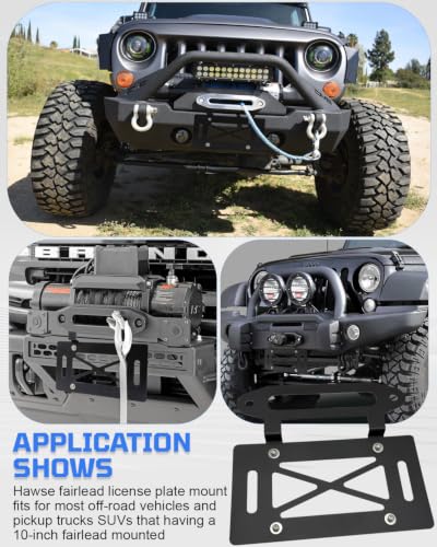 Hawse Fairlead License Plate Mount, 10" Winch License Plate Holder Steel Front Bumper Winch License Bracket Compatible with Jeep Wrangler, Pickup Trucks, SUVs RVs & Off-Road Vehicles - size: 10 inch Hawse Fairlead License Plate Mount