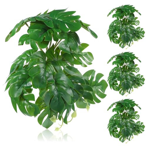 4 Pack Reptile Fake-Plants for Terrarium Amphibian Habitat Decor-Reptiles Artificial Plants for Terrarium Fake-Reptile-Plants - Fake Monstera