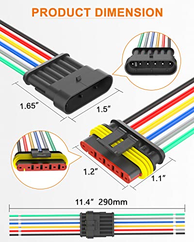 NAOEVO 6 Pin Connector Waterproof, 16 AWG 6 Wire Connectors, 6 Kits - size: 6 Pin