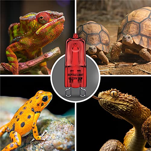 Briignite G9 Infrared Heat Lamp Bulbs for Reptile, Mini Reptile Light, Dimmable Night Red UVA Reptile Heat Lamp, 2 Pin Base Mini Heat Bulbs 50W, Bearded Dragon Turtle Lizard, 2Pack - color: Red, size: G9 Heat Bulb
