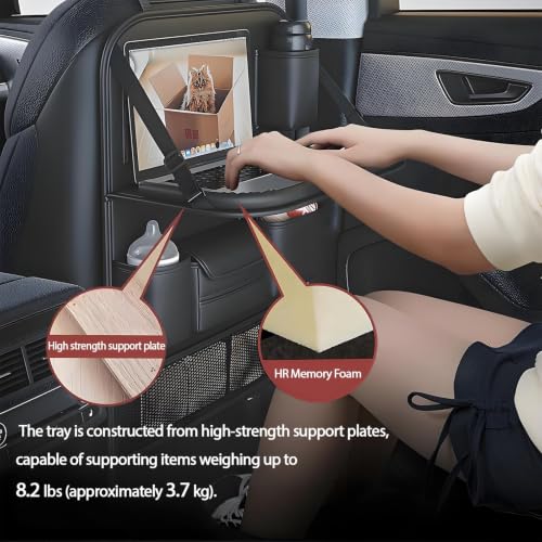 2 Pack Leather Car Backseat Organizer with Foldable Table Tray, Universal Car Seat Back Protector Kick Mat with Touchscreen Tablet Holder, Storage Pockets, Cup Holders & Tissue Holder, Black - color: Black