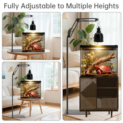 RTNLIT Reptile Lamp Stand Reptile Heat Light Stand (15.7inch to 65.9inch) with 360° Adjustable Swing Arm, Metal Bracket Floor Light Holder for Bearded Dragon Lizards Turtles Snake and Chicks