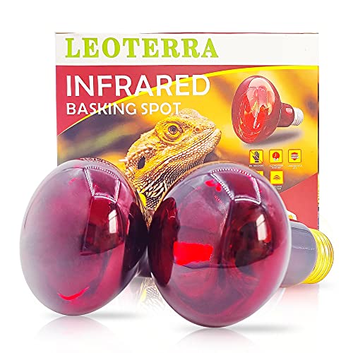 Leoterra 75W Red Infrared Night Heat Lamp Fits 20-40 Gallon Tank (2 Pack)- Thickened Glass 2000+ Hours Long Life for Bearded Dragon,Ball Pythons, Snake, Turtle, E26 110V - style: R8075 Red Night Light