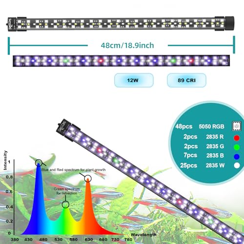 SEAOURA Submersible Aquarium Light for 20 to 35 Inch Fish Tank, 24/7 Cycle Fish Tank Light with Timer, Aquarium Plant Light with Full Spectrum+7 Single Colors, Auto On/Off, Adjustable Brightness - size: 18.9 Inch length