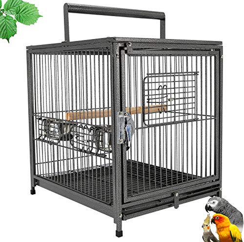 Portable Heavy Duty Travel Bird Parrot Carrier Cage Feeding Bowl Play Stand with Handle - color: Black, size: 18" x 14" x 22"H