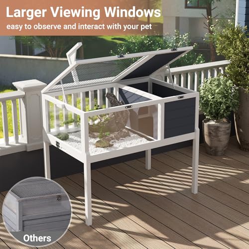 Yafylly Wooden Tortoise Habitat Indoor, Large Tortoise Habitat Enclosure with Detachable Legs, 2 Leak-Proof Trays, Lamp Holder, Indoor Turtles Habitats, Tortoises House Outdoor