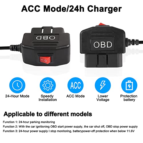 XMSJSIY OBD/OBD2 to Micro USB Power Cable for Dash Camera OBDII Power Cable