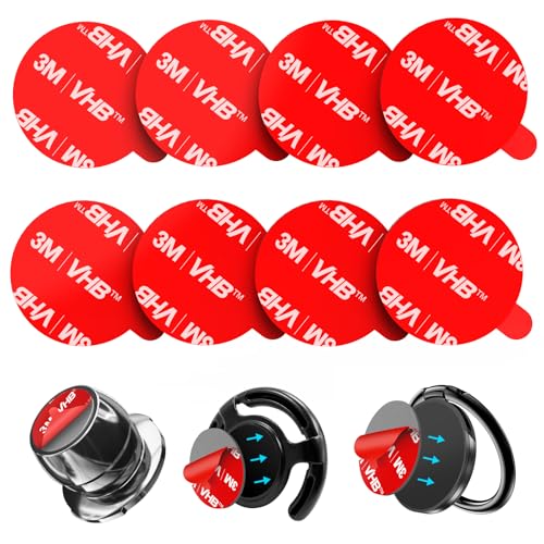 pop-tech Sticky Adhesive Replacement for Magnetic Car Mount, 8PCS Circular Heat Resistant Double Sided Strong Sticker Pads for Magnet Cell Phone Stand & Finger Ring Holder & Socket Grip Base