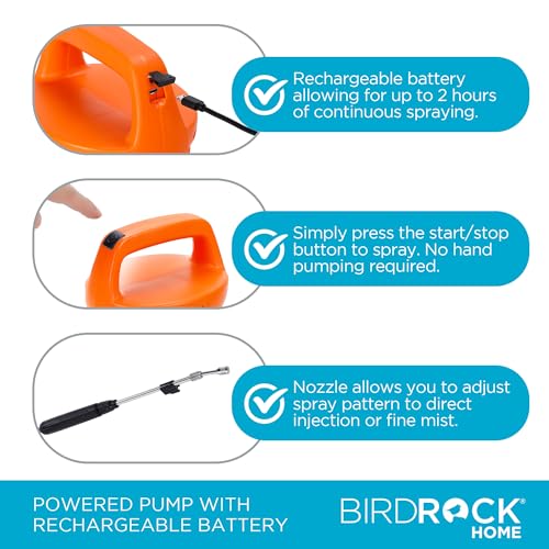 BIRDROCK HOME Garden Sprayer with Battery Powered Pump - Stainless Steel Wand, Rechargeable, Adjustable Spray, & Portable for Lawn, Garden, Plants, and Cleaning - White Translucent Body - 4-Gallon - size: Large