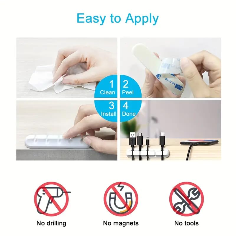 3-Pack Multifunctional Cable Organizers with 5 Slots | Durable USB Wire Management Clips for Home, Office, and Car -White - color: White
