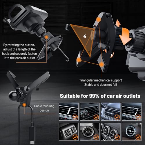 High Intelligent Mobile Phone/Pad Holder, 2 in 1 Auto Rotating Phone Holder, Car Charger Fast Charging, One-Touch Rotatable Car Vent Mount for Smartphone/Pads, Including Foldable Phones (Black)