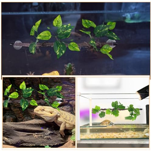 Zerodeko 2pcs Reptile Jungle Climbing Branches with Flexible Plastic Vines and Suction Cups, Realistic Texture Decorative Green Hanging Plants for Gecko and Reptile Tank Terrarium