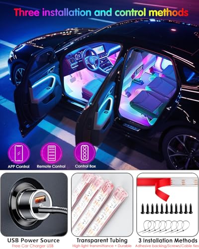 72 LED USB Interior Strip Lights, RGB-IC 4-Line Car Ambient Lighting Kit - color: APP RGBIC 72 Lights