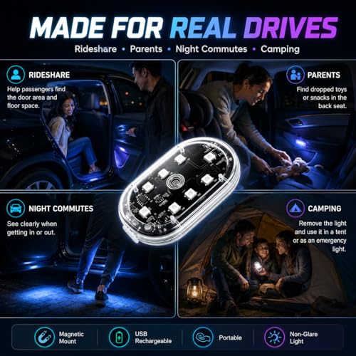 8PCS Magnetic Wireless Interior Car Lights, 8 Colors RGB Ambient Nightlight - size: 8pcs