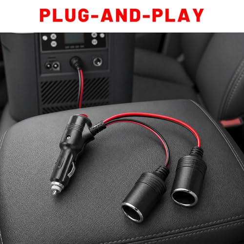 Car Cigarette Lighter Splitter, 12V 1 to 2 Auto Power Charger Port with On/Off Switch & 15A Fuse, 2-Socket Cigarette Lighter Adapter Extension Cable for Most Vehicles - color: 1 to 2