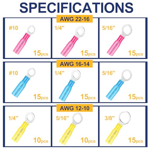 125Pcs Heat Shrink Ring Terminals-Waterproof Crimp Wire Connectors - color: 111PCS, size: KIT