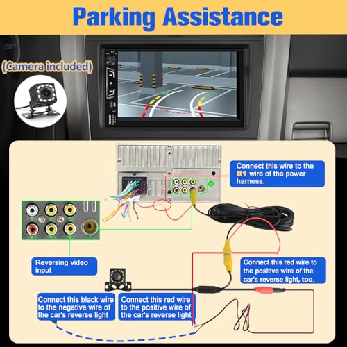 Universal Double Din Car Stereo with Wireless CarPlay & Android Auto, 7" HD Touch Screen Head Unit with Backup Camera/External Microphone, Car Radio Supports Bluetooth/SWC/FM/USB/RGB