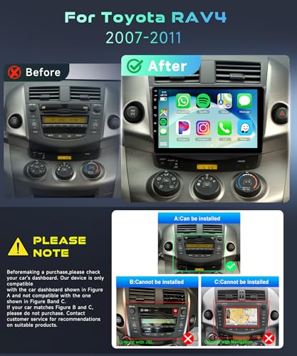 5/6GWiFi 8Core Qualcomm 4G+64G,Radio for Toyota RAV4 2007-2011 Radio Android Car Stereo 5.1Bluetooth,Wireless Carplay,DSP Hi-Res,Android Auto,9‘’ 1280P IPS Touch Screen,Cooling Fan,GPS,FM/RDS,Camera