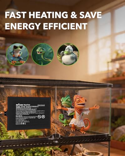 BN-LINK Reptile Heat Pad 8"X12" 16W for 30-40gal Under Tank Terrarium Heating Mat Waterproof for Turtle, Lizard, Frogs, Snake, Hermit Crab - size: 8" X 12"