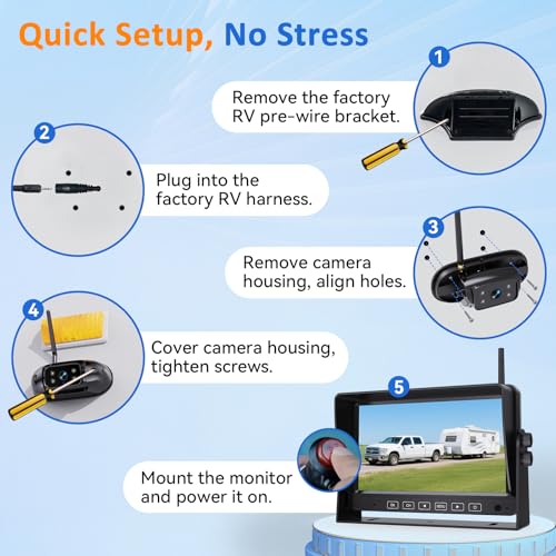 HD 1080P RV Backup Camera Wireless Easy Install: Plug-Play 7'' DVR Monitor - size: 7"+RV Camera for Furrion
