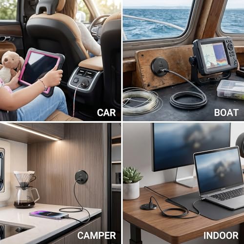 90W All-Aluminum RV USB Outlet 12V/24V 3 Ports Recessed Mount Wall - color: Black, size: 1P