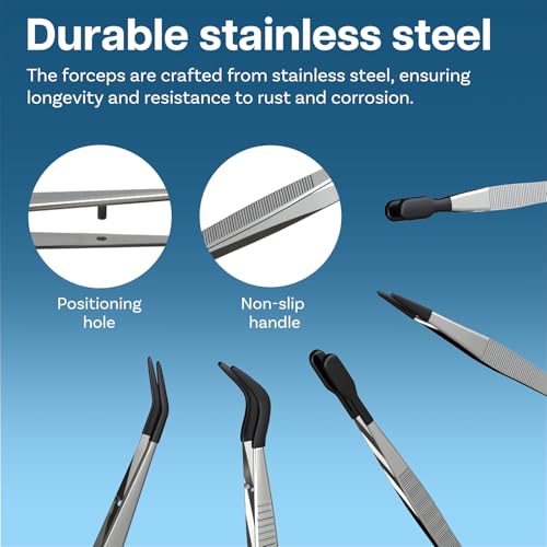Entomology Forceps Set by MMOBIEL [5 Pcs] – Stainless Steel Precision Instruments with Rubber Tip Forceps Tweezers for Entomology, Insect/Bug/Butterfly Pinning, Dissecting, Taxidermy and Delicate Work