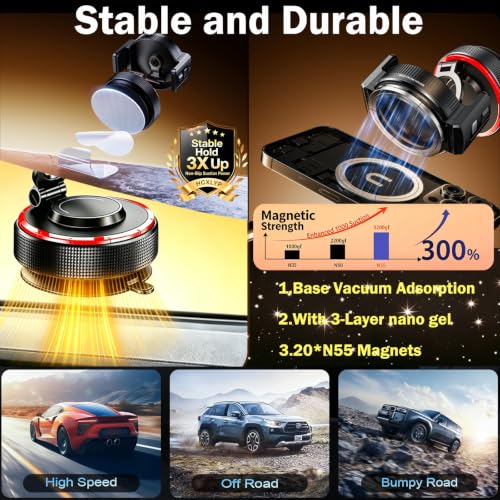 for Magsafe Car Mount, Magnetic Clip 2-in-1, Vacuum Gel Suction Cup