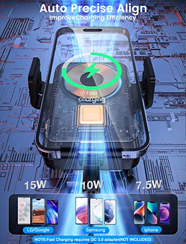 Wireless Car Charger, MOKPR 15W Fast Charging Car Mount Auto-Clamping Car Charger, Dashboard Windshield Phone Holder Compatible with iPhone 16 15/14/13/13 Pro/12 Pro12/11/X, Samsung S23/S22/S10/S9/S8