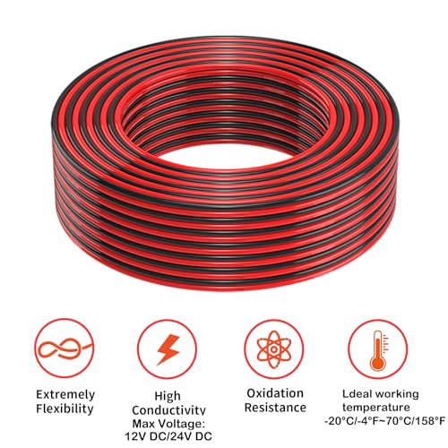 16 Gauge 2 Conductors 150FT Electrical Wire, Red Black Cable - size: 150FT, style: 16GAUGE