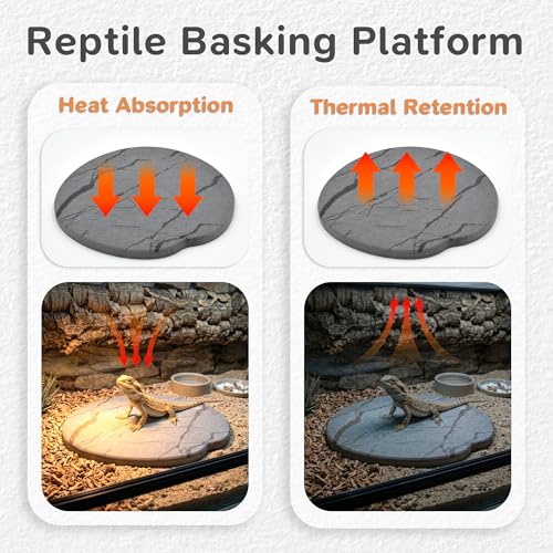 Reptile Basking Platform, Diatomaceous Earth Slate Rock Feeding Dish, Tortoise Bathing Resting Terrace Habitat Accessories for Bearded Dragon Leopard Gecko Snake Lizard Turtle Tank, 6''x6'' - size: 6''x6''