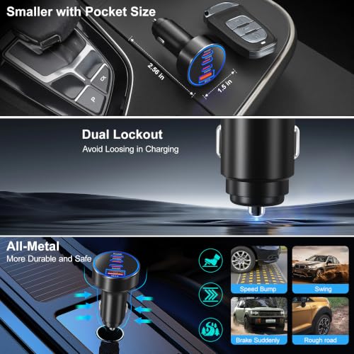 Car Charger USB C,98W 4-Port Super Fast Car Phone Cigarette Lighter Adapter - color: Black
