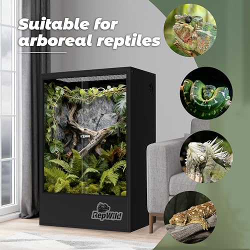 65 Gallon PVC Tall Reptile Tank/Terrarium, RepWild 24" x 18" x 36" Arboreal Reptile Habitat Enclosure with Sliding Door & Heavy-Duty Screen for Amphibians, Crested Gecko Lizard Chameleon - size: 24”W x 18”D x 36”H