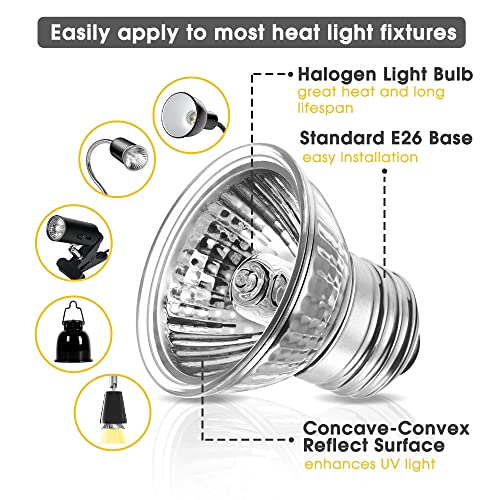 Briignite Reptile Heat Bulb 2 Pack, 50W UVA UVB Reptile Light Bulbs, Dimmable Heat Lamp Bulbs, Basking Light Bulb for Turtle, Beard Dragon Gecko Lizard Amphibians - color: Cream-50w Th09