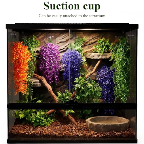 Suncalla Reptile Plants Terrarium Hanging Plants Vines Boston Climbing Terrarium Plant with Suction Cup for Bearded Dragons Lizards Crested Gecko Snake Crab Tank(Multicolor Series,4 Colors) - style: Multicolor Series