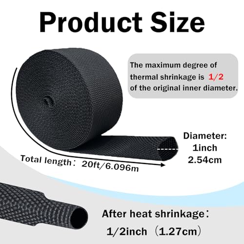 Heat Shrink Wire Loom, 20FT-1 Inch 2:1 Nylon Fabric Tubing - size: 1''×20ft