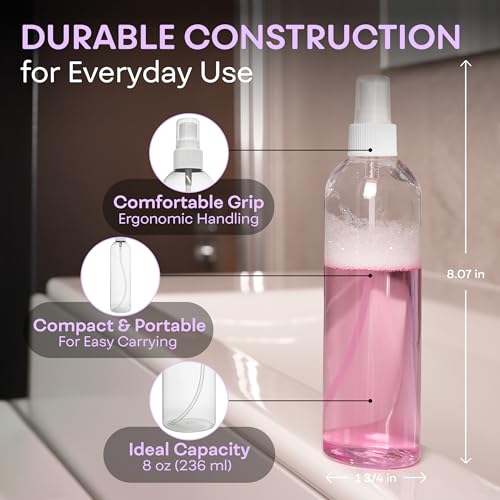 BRIGHTFROM Fine Mist Spray Bottles 8 oz, Empty Refillable Containers - Essential Oils, Disinfectant Spray, Water - Pack of 3