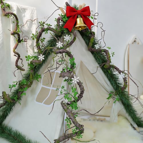 71 Inch Bendable Artificial Tree Vines Twine Branches Moss Greenery Plants Reptile Climbing Garland Twigs for Outdoor Camping Garden Wall Pipes Hanging Halloween Christmas Yules Decoration