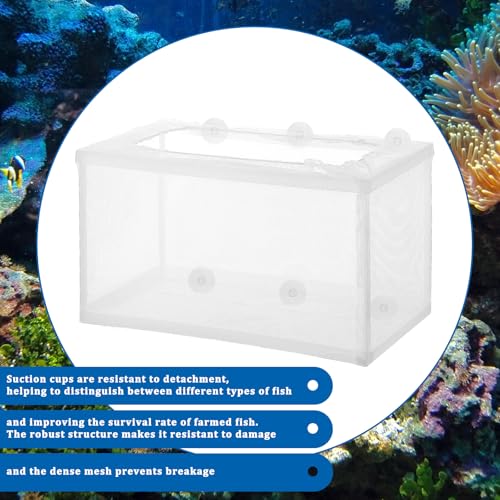 Fish Tank Breeder Net, Breeder Box for Fish Tank Simple to Install Fishes Hatchery Isolation Separation Net Plastic Frame Fry Hatchery Incubator Mesh Breeding Box with Suction Cup