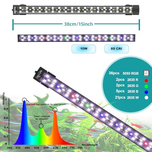 SEAOURA Submersible Aquarium Light for 16 to 27 Inch Fish Tank, 24/7 Cycle Fish Tank Light with Timer, Aquarium Plant Light with Full Spectrum+7 Single Colors, Auto On/Off, Adjustable Brightness - size: 15 Inch length
