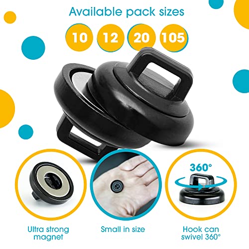 Magnetic Cable Zip Tie Mounts. Black. 12 Pack. Includes 12 Black Cable Zip Ties. Ideal for Cable Management