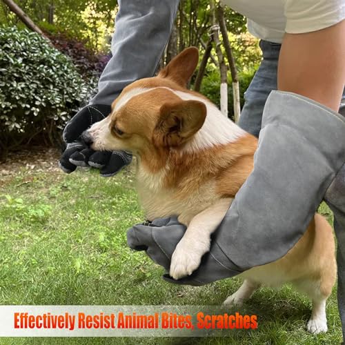 Long Welding Gloves 23.6 Inches 932℉,Heat/Fire Resistant Leather For Mig, Tig, Stick, Forge, BBQ, Grill, Fireplace - color: 23.6in Grey