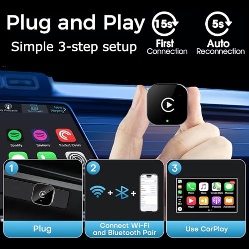 Wireless CarPlay Adapter 2026 Upgraded,CarPlay & Android Auto 2-in-1, Mini USB Design for Cars with Wired CarPlay,Fast Auto-Connect,Plug & Play,for iOS 10+, Android 11+(with ventilation holes)