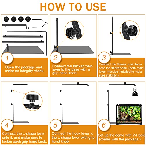 Reptile Domes Stand, Adjustable 17-37 Inch Heat Lamp Stand Fixture for Terrarium, Metal Basking Lamp Holder, Suitable for All Reptile Domes Lamp,XL Size